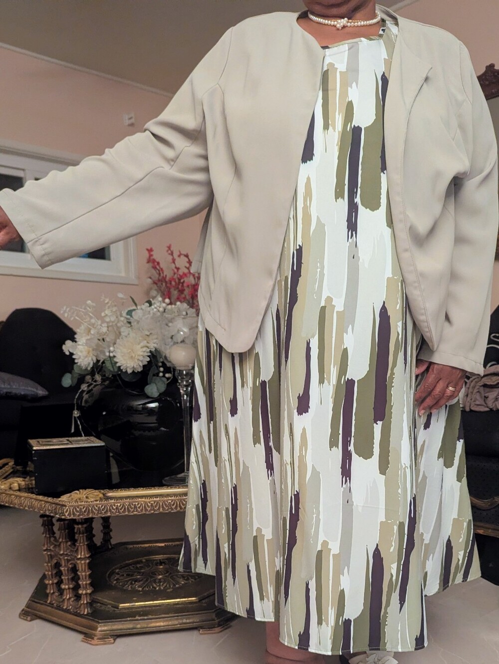 Women's Olive & Cream Print A-Line Skirt